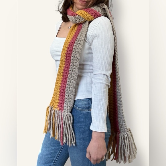 Handmade Accessories - Hand Crochet Color Block Skinny Long Scarf